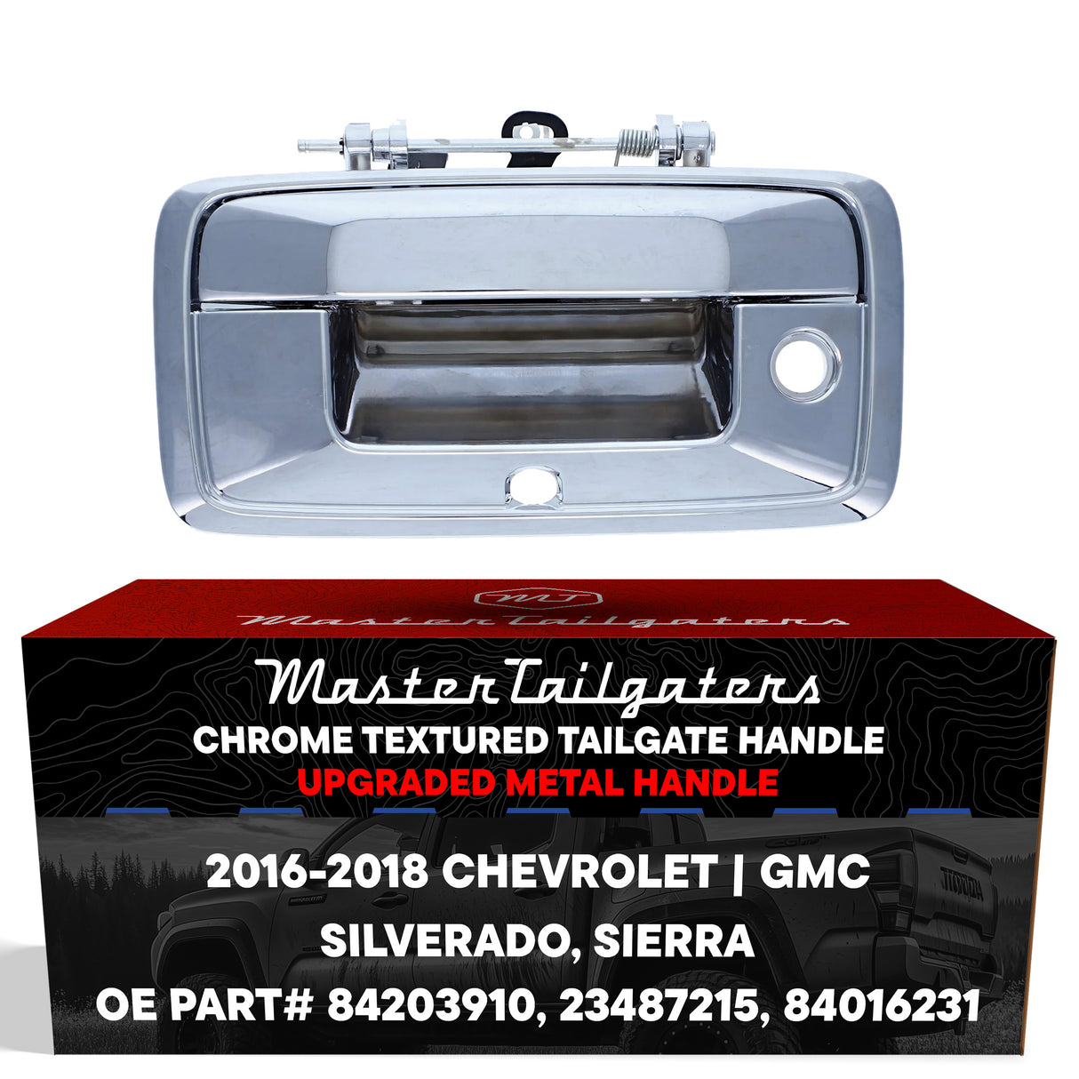 Master Tailgaters Tailgate Handle Upgraded Chrome Metal Replacement for Chevrolet Silverado (2016-2018) / GMC Sierra (2016-2018) OE Part # 84203910, 23487215, 84016231