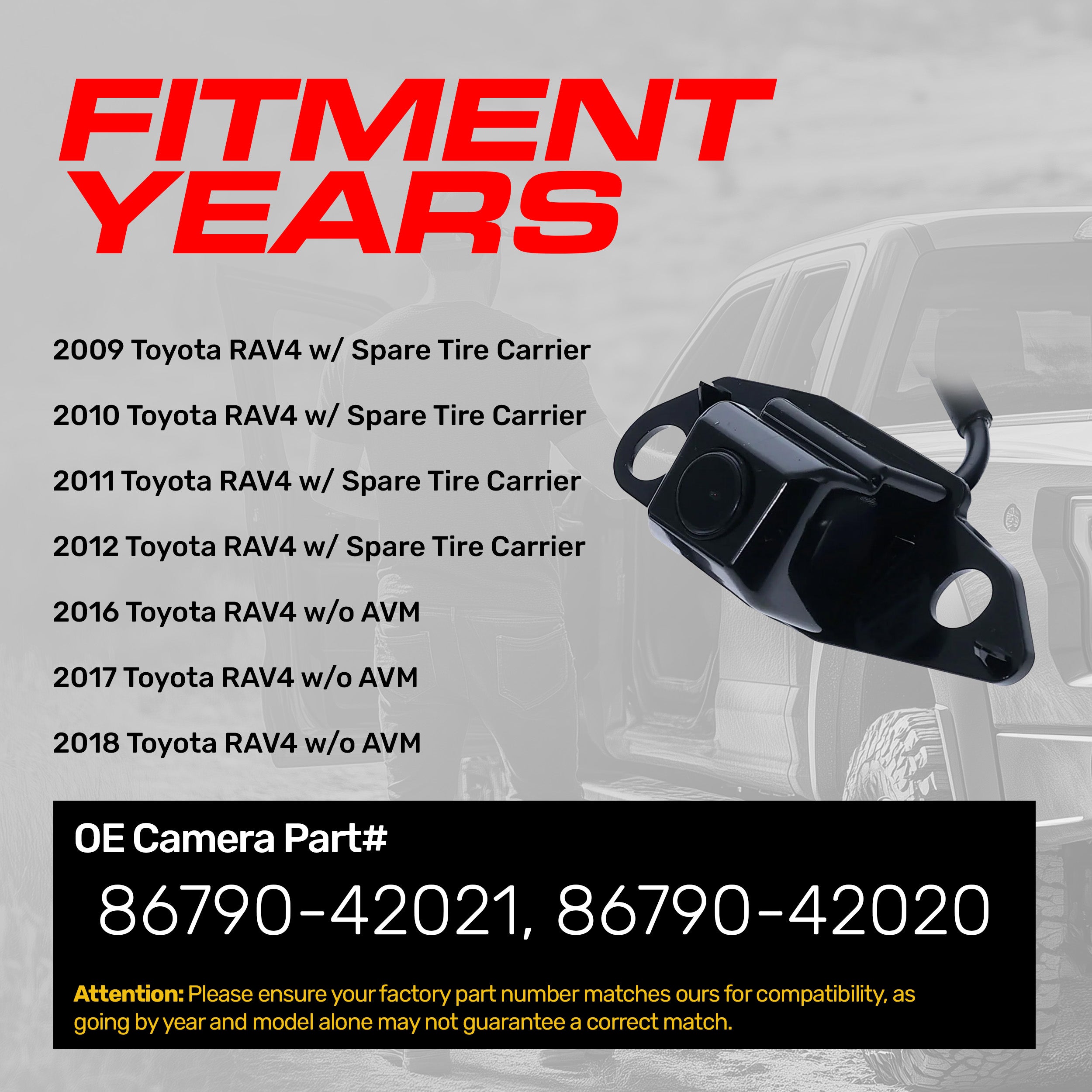Toyota RAV4 w/ Spare Tire Carrier (2009-2012), RAV4 w/o AVM (2016