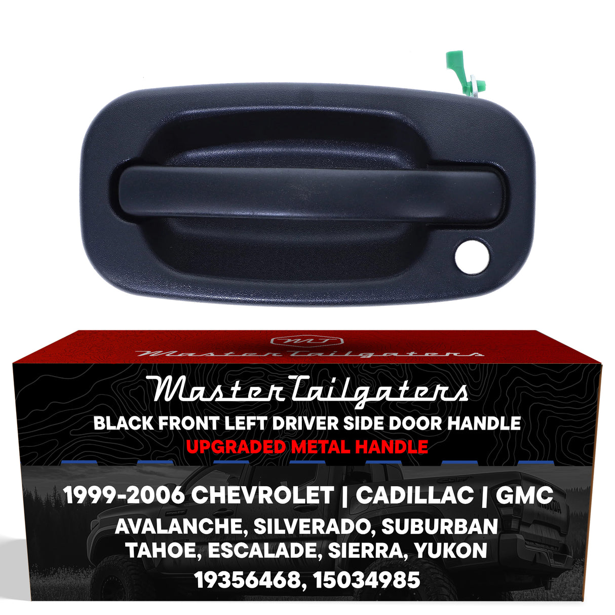 Exterior Door Handle Upgraded Black Metal Replacement for Chevrolet Avalanche 02-06, Silverado 99-06 / Cadillac Escalade 02-03 / GMC Sierra 99-06 OE Part # 19356468, 15034985 | Front LH w/ Keyhole