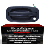 Exterior Door Handle Upgraded Black Metal Replacement for Chevrolet Avalanche 02-06, Silverado 99-06 / Cadillac Escalade 02-03 / GMC Sierra 99-06 OE Part # 19356468, 15034985 | Front LH w/ Keyhole
