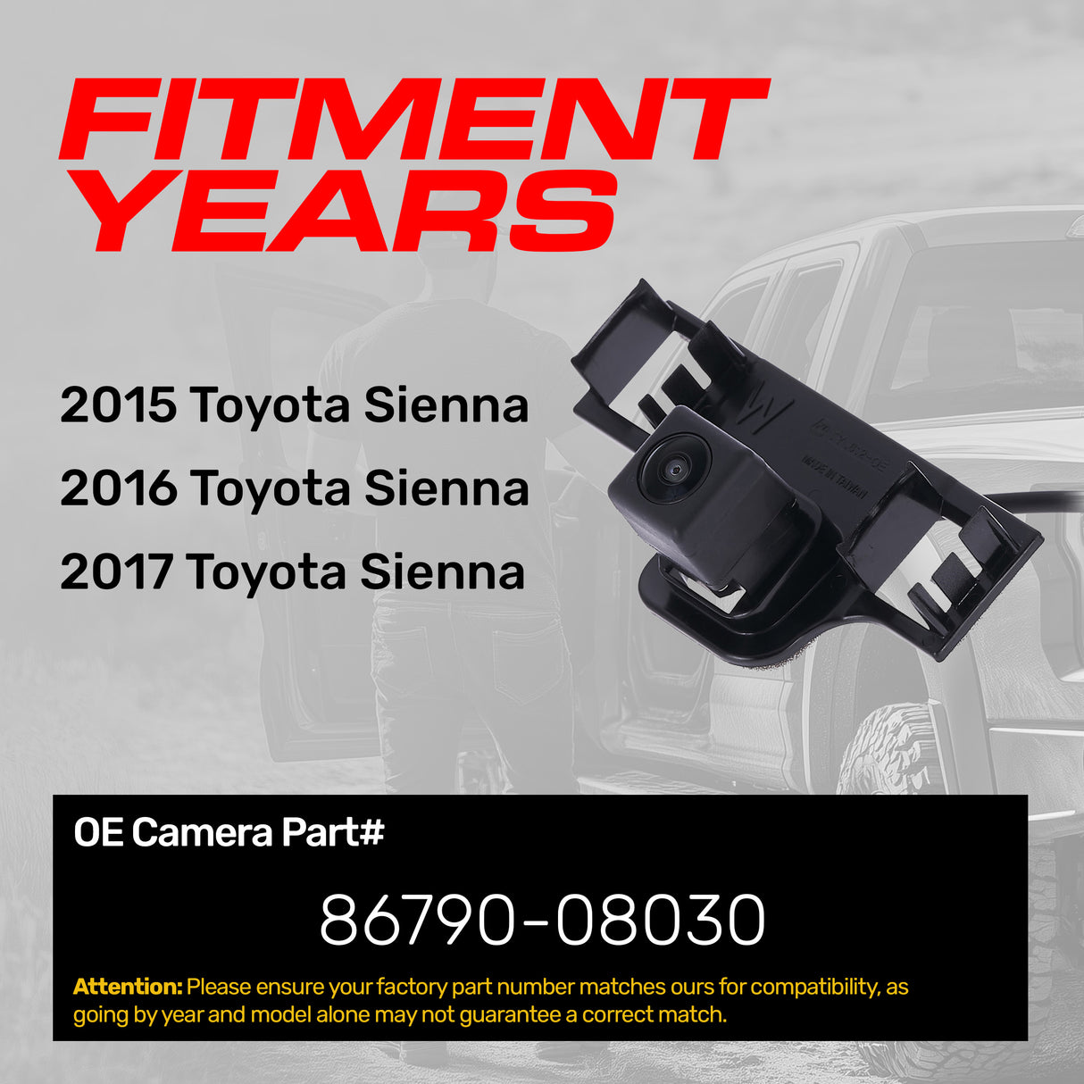 Toyota Sienna (2015-2017) OEM Replacement Backup Camera OE Part # 86790-08030