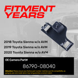 Toyota Sienna w/o AVM (2018-2020) OEM Replacement Backup Camera OE Part # 86790-08040