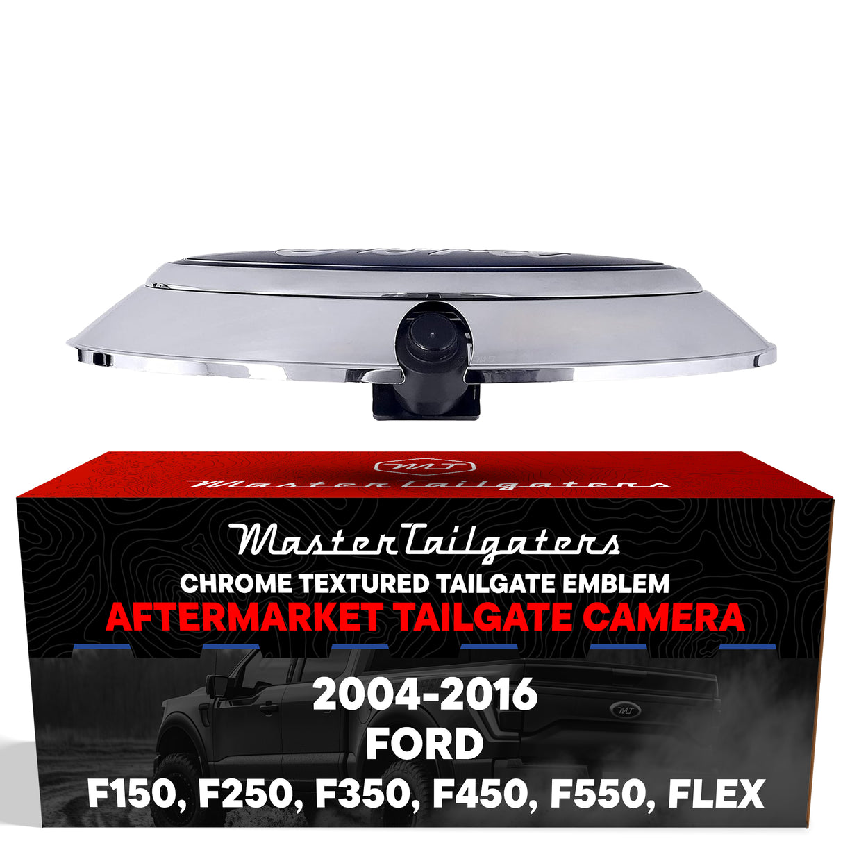 Ford F150, F250, F350, F450, F550 (2004-2016) Replacement Ford Emblem with Backup Camera - Master Tailgaters