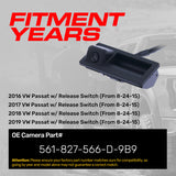 VW Passat w/ Release Switch [From 8-24-15] (2016-2019) OEM Replacement Backup Camera OE Part # 561-827-566-D-9B9