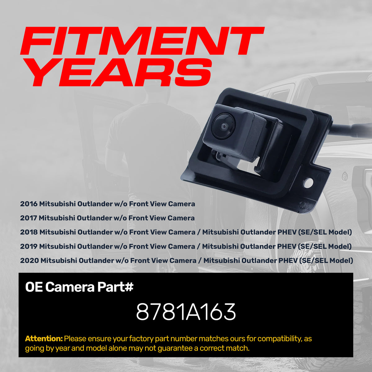 Mitsubishi Outlander (2016-2020), Outlander PHEV [SE/SEL Model] (2018-2020) OEM Replacement Backup Camera OE Part # 8781A163