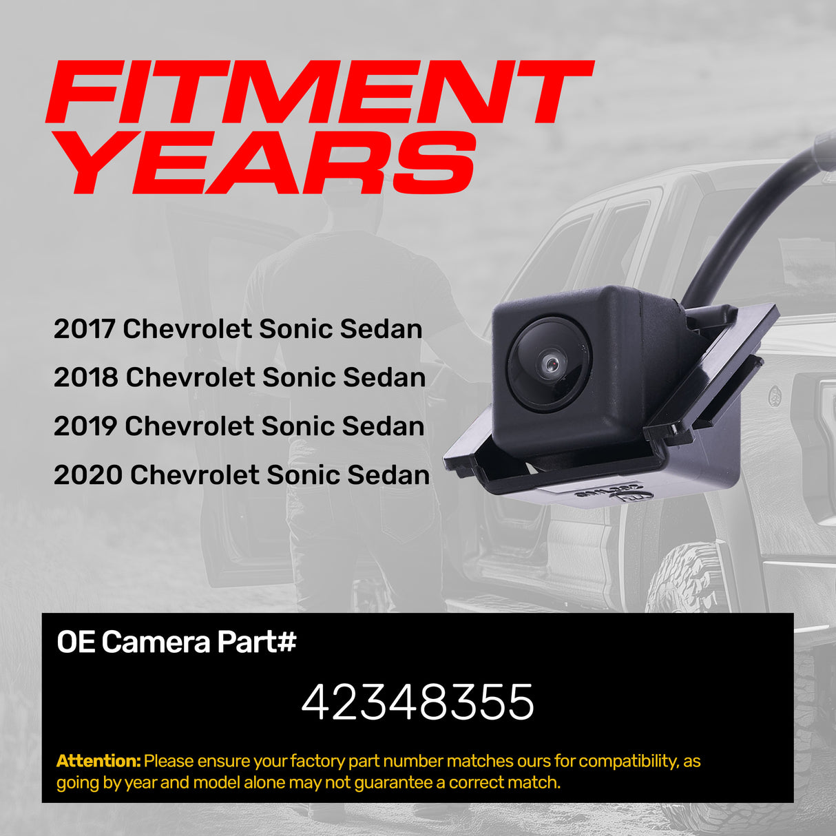 Chevrolet Sonic Sedan (2017-2020) OEM Replacement Backup Camera OE Part # 42348355