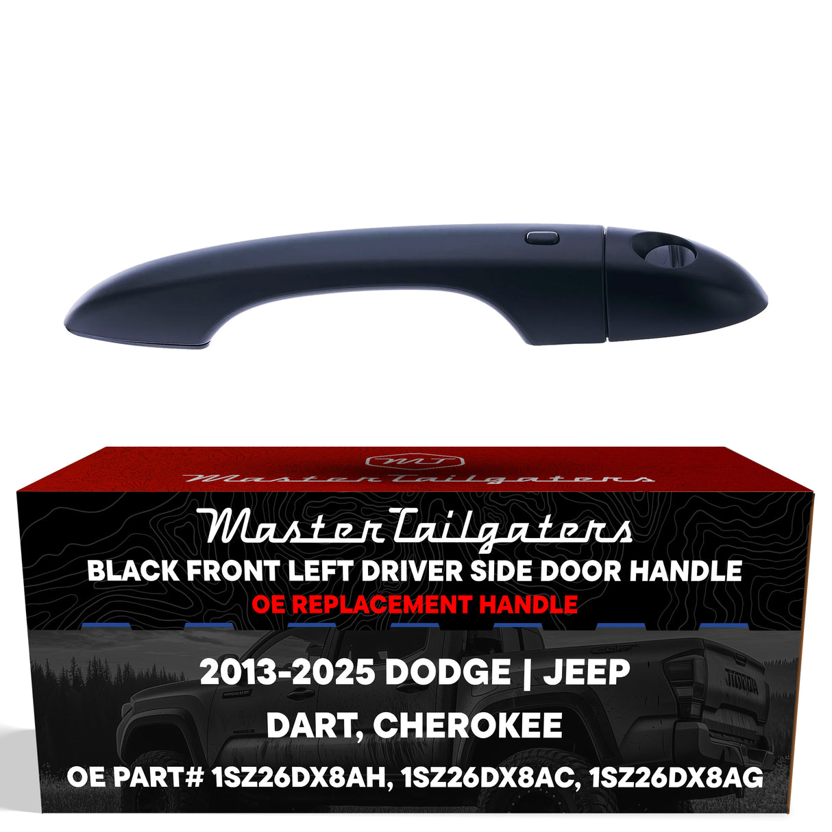 Exterior Door Handle Black Replacement for Dodge Dart (2013-2016) / Jeep Cherokee (2014-2025) OE Part # 1SZ26DX8AH, 1SZ26DX8AC, 1SZ26DX8AG | Front Left Driver Side w/ Keyhole
