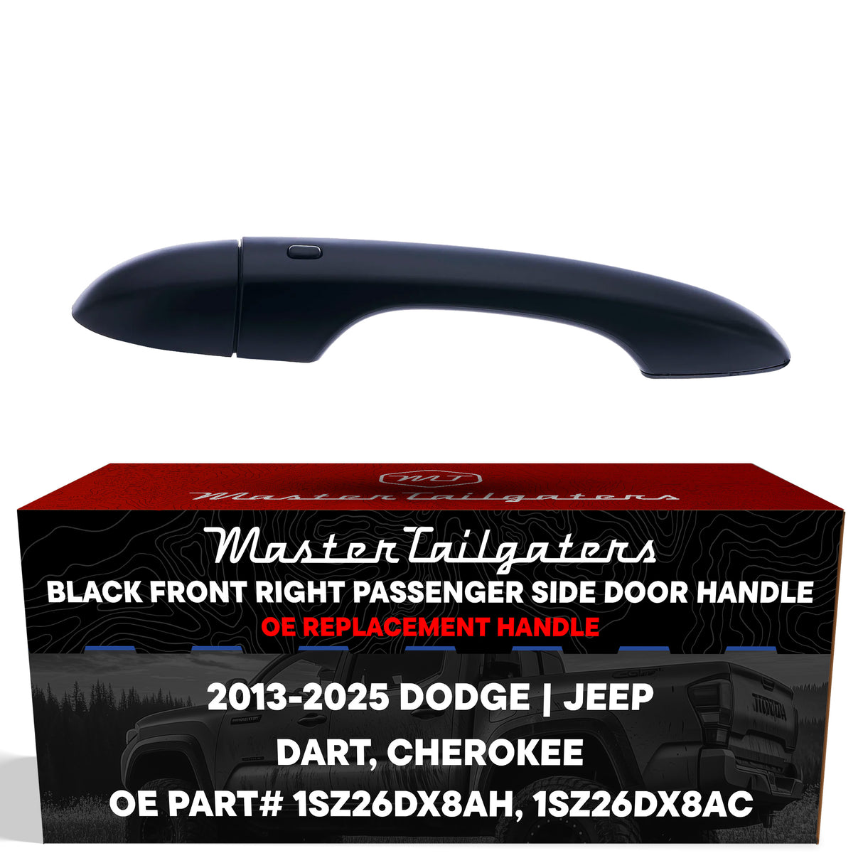 Exterior Door Handle Black Replacement for Dodge Dart (2013-2016) / Jeep Cherokee (2014-2025) OE Part # 1SZ26DX8AH, 1SZ26DX8AC | Front Right Passenger Side w/o Keyhole