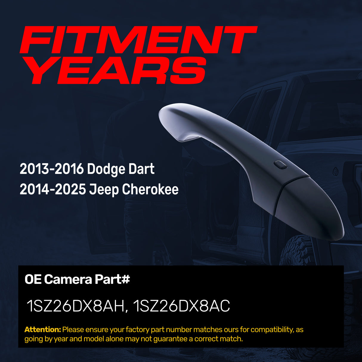 Exterior Door Handle Black Replacement for Dodge Dart (2013-2016) / Jeep Cherokee (2014-2025) OE Part # 1SZ26DX8AH, 1SZ26DX8AC | Front Right Passenger Side w/o Keyhole