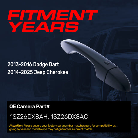 Exterior Door Handle Black Replacement for Dodge Dart (2013-2016) / Jeep Cherokee (2014-2025) OE Part # 1SZ26DX8AH, 1SZ26DX8AC | Front Right Passenger Side w/o Keyhole