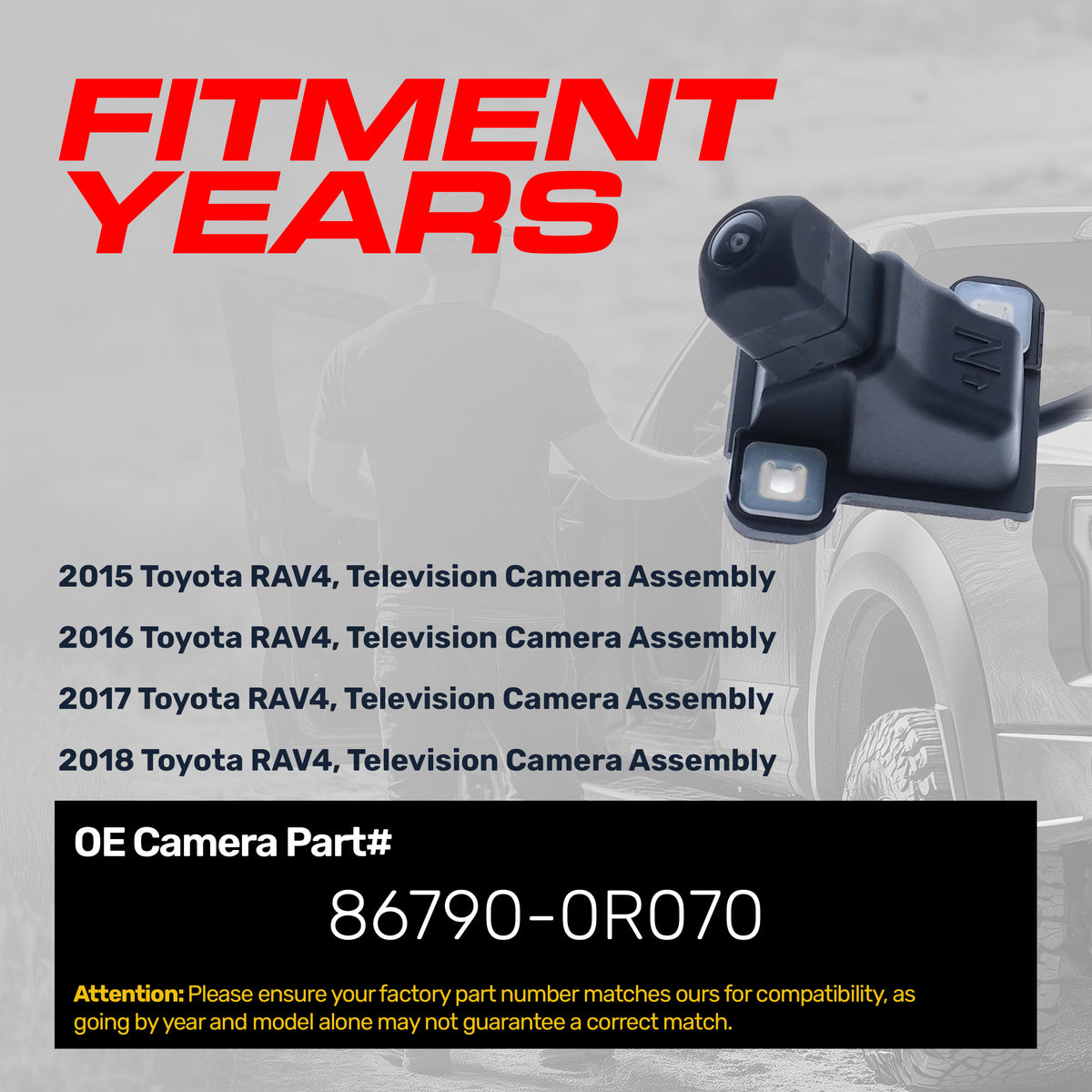 Toyota RAV4 (2015-2018) Television Assembly OEM Replacement Backup Camera OE Part # 86790-0R070