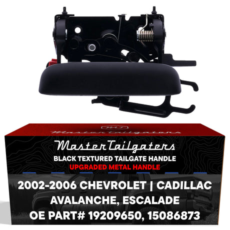 Tailgate Handle Upgraded Black Metal Replacement for Chevrolet Avalanche 1500/2500 / Cadillac Escalade EXT (2002-2006) OE Part # 19209650, 15086873 - Master Tailgaters