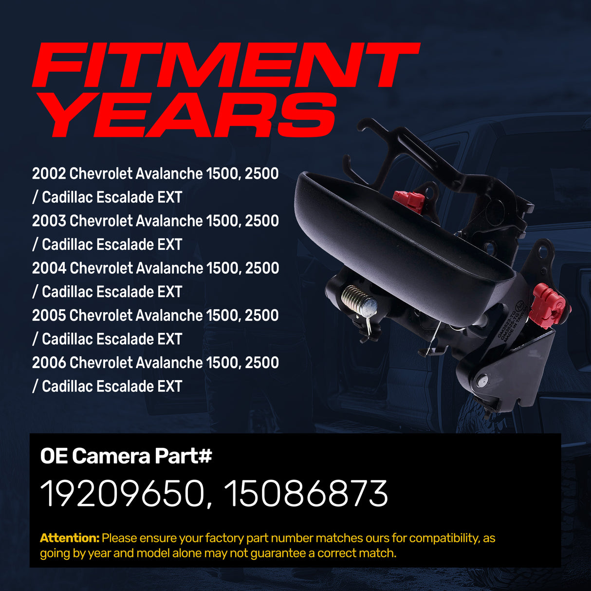 Tailgate Handle Upgraded Black Metal Replacement for Chevrolet Avalanche 1500/2500 / Cadillac Escalade EXT (2002-2006) OE Part # 19209650, 15086873 - Master Tailgaters