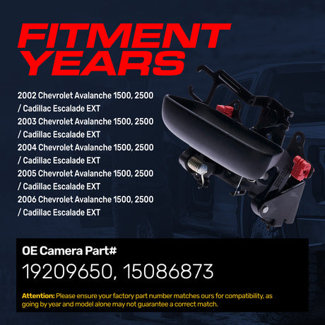 Tailgate Handle Upgraded Black Metal Replacement for Chevrolet Avalanche 1500/2500 / Cadillac Escalade EXT (2002-2006) OE Part # 19209650, 15086873 - Master Tailgaters