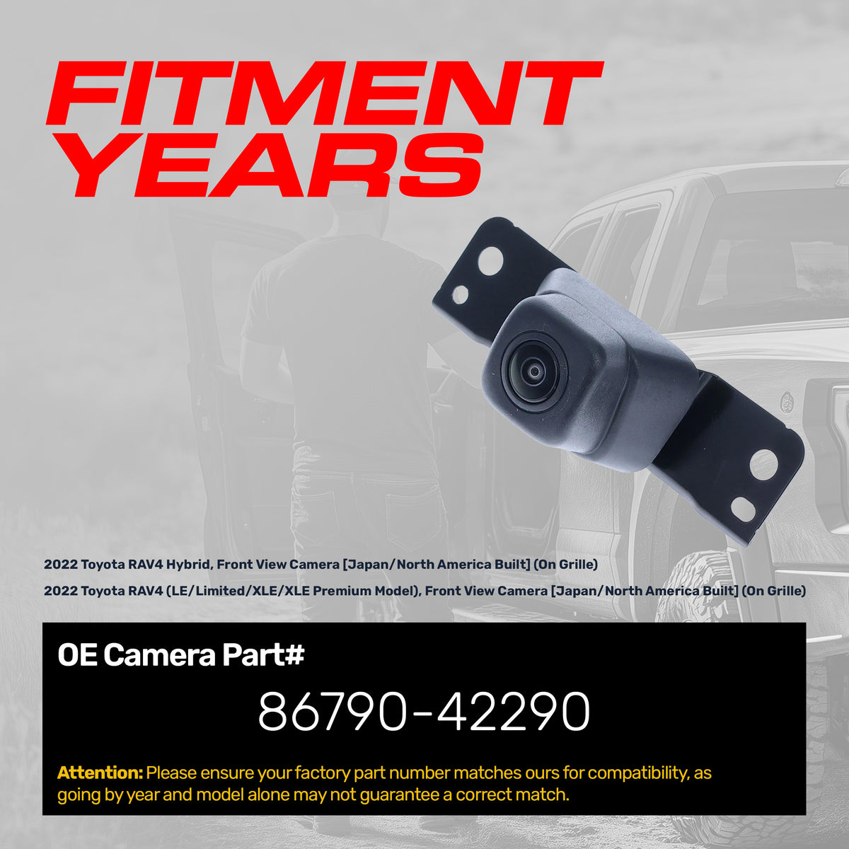 Toyota RAV4 Hybrid (2022), RAV4 [LE/Limited/XLE/XLE Premium Model] (2022) [Japan/North America Built] OEM Replacement Front View (On Grille) Camera OE Part # 86790-42290