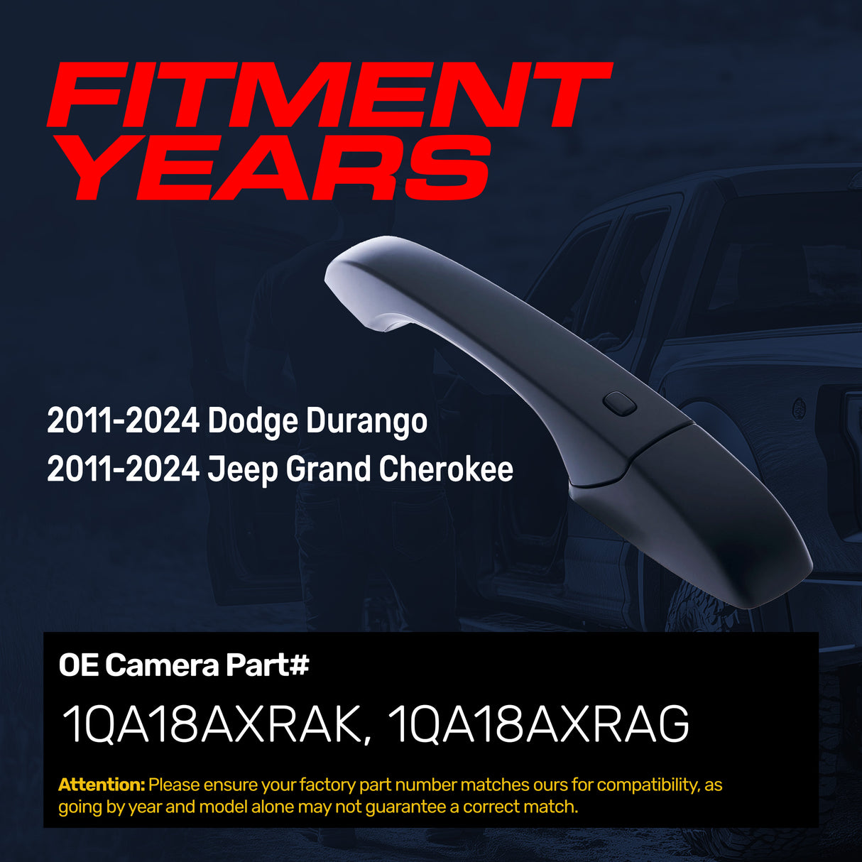 Exterior Door Handle Black Primed Replacement for Dodge Durango (2011-2024) / Jeep Grand Cherokee (2011-2024) OE Part # 1QA18AXRAK, 1QA18AXRAG | Front Right Passenger Side w/o Keyhole