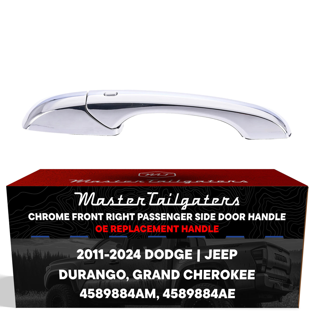 Exterior Door Handle Chrome Replacement for Dodge Durango (2011-2024) / Jeep Grand Cherokee (2011-2024) OE Part # 4589884AM, 4589884AE | Front Right Passenger Side w/o Keyhole