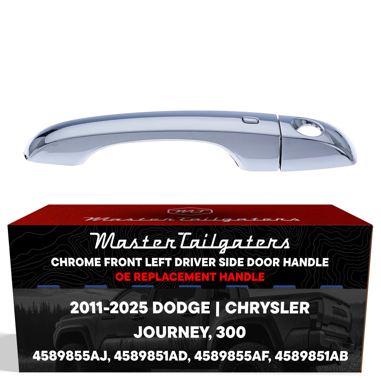 Exterior Door Handle Chrome Replacement for Dodge Journey (2011-2025) / Chrysler 300 (2011-2025) OE Part # 4589855AJ, 4589851AD, 4589855AF, 4589851AB | Front Left Driver Side