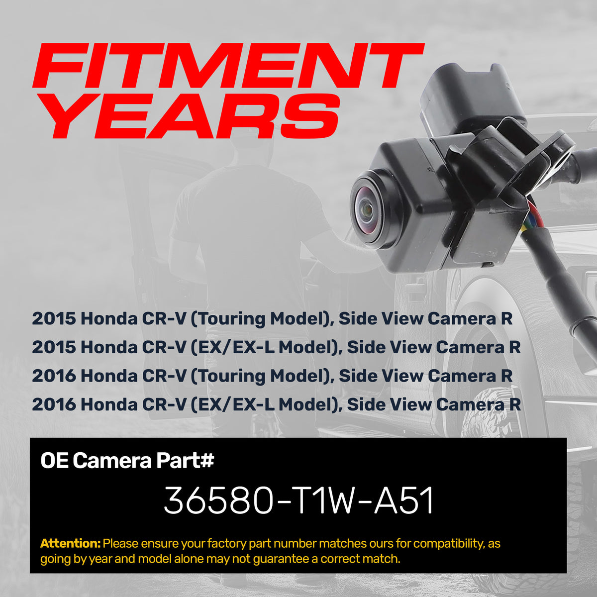Honda CR-V [Touring/EX/EX-L Model] (2015-2016) OEM Replacement Right Side View Camera OE Part # 36580-T1W-A51