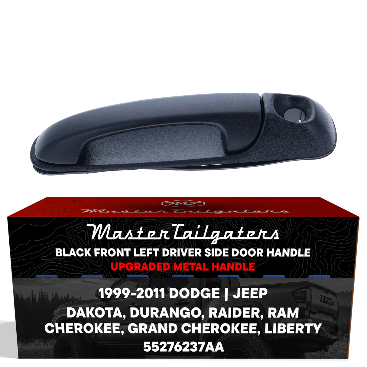 Exterior Door Handle Upgraded Black Metal Replacement for Dodge Dakota 05-11, Durango 04-09, Ram 02-09 / Jeep Grand Cherokee 99-04, Cherokee/Liberty 02-07 OE Part # 55276237AA | Front LH w/Keyhole