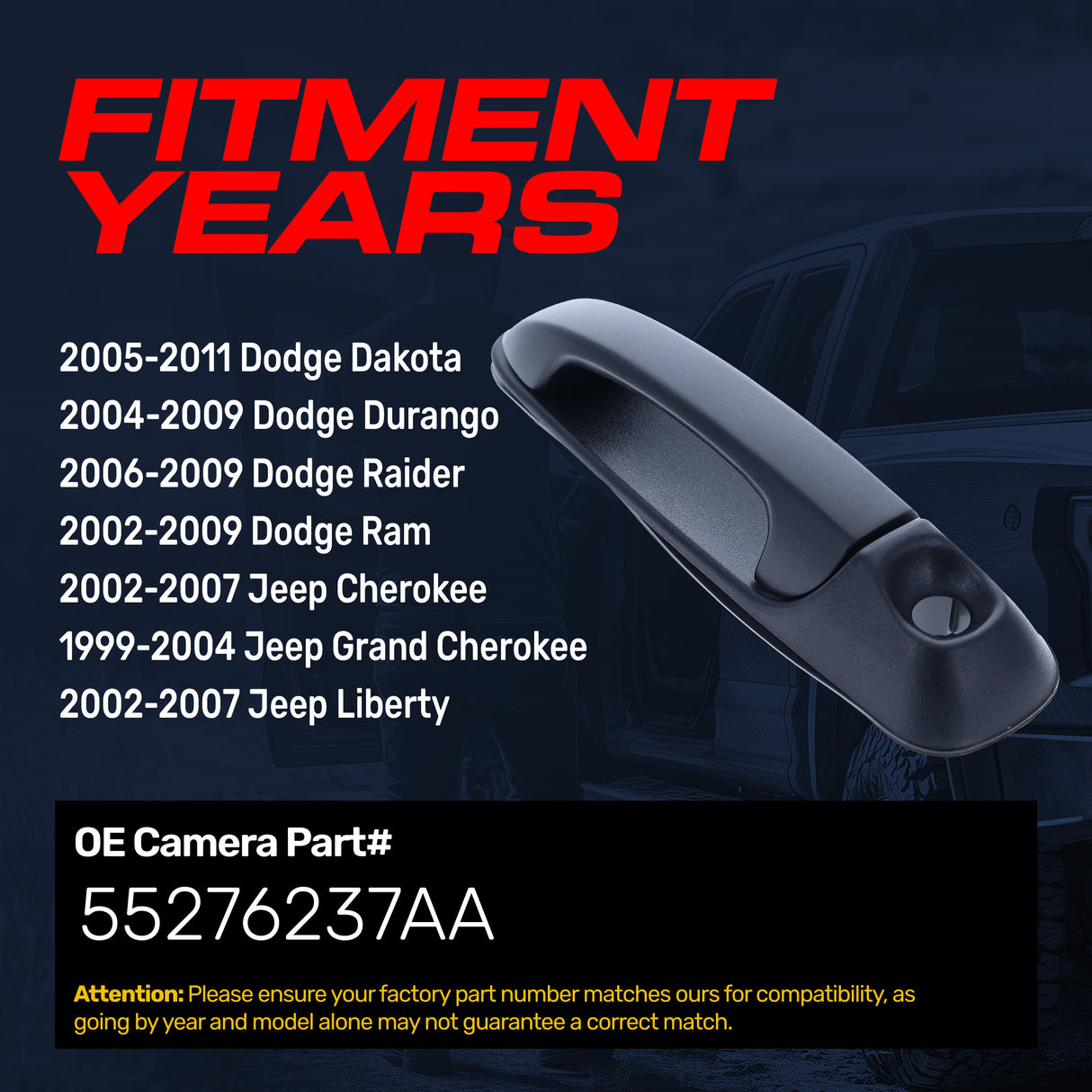 Exterior Door Handle Upgraded Black Metal Replacement for Dodge Dakota 05-11, Durango 04-09, Ram 02-09 / Jeep Grand Cherokee 99-04, Cherokee/Liberty 02-07 OE Part # 55276237AA | Front LH w/Keyhole