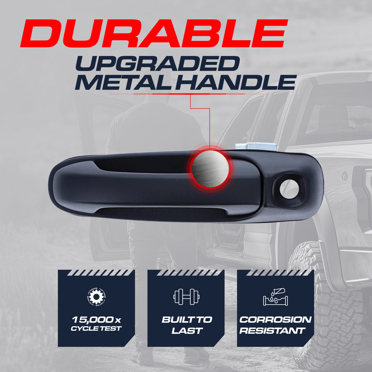 Exterior Door Handle Upgraded Black Metal Replacement for Dodge Dakota 05-11, Durango 04-09, Ram 02-09 / Jeep Grand Cherokee 99-04, Cherokee/Liberty 02-07 OE Part # 55276237AA | Front LH w/Keyhole