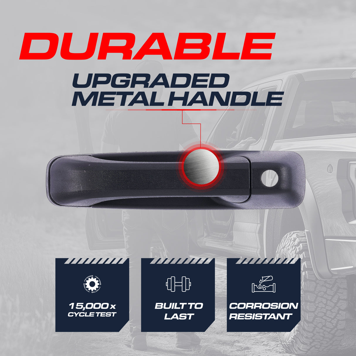 Master Tailgaters Exterior Door Handle Upgraded Black Metal Replacement for Dodge Ram (2009-2018) OE Part # 55112383AE, 55112383AC | Front LH w/Keyhole