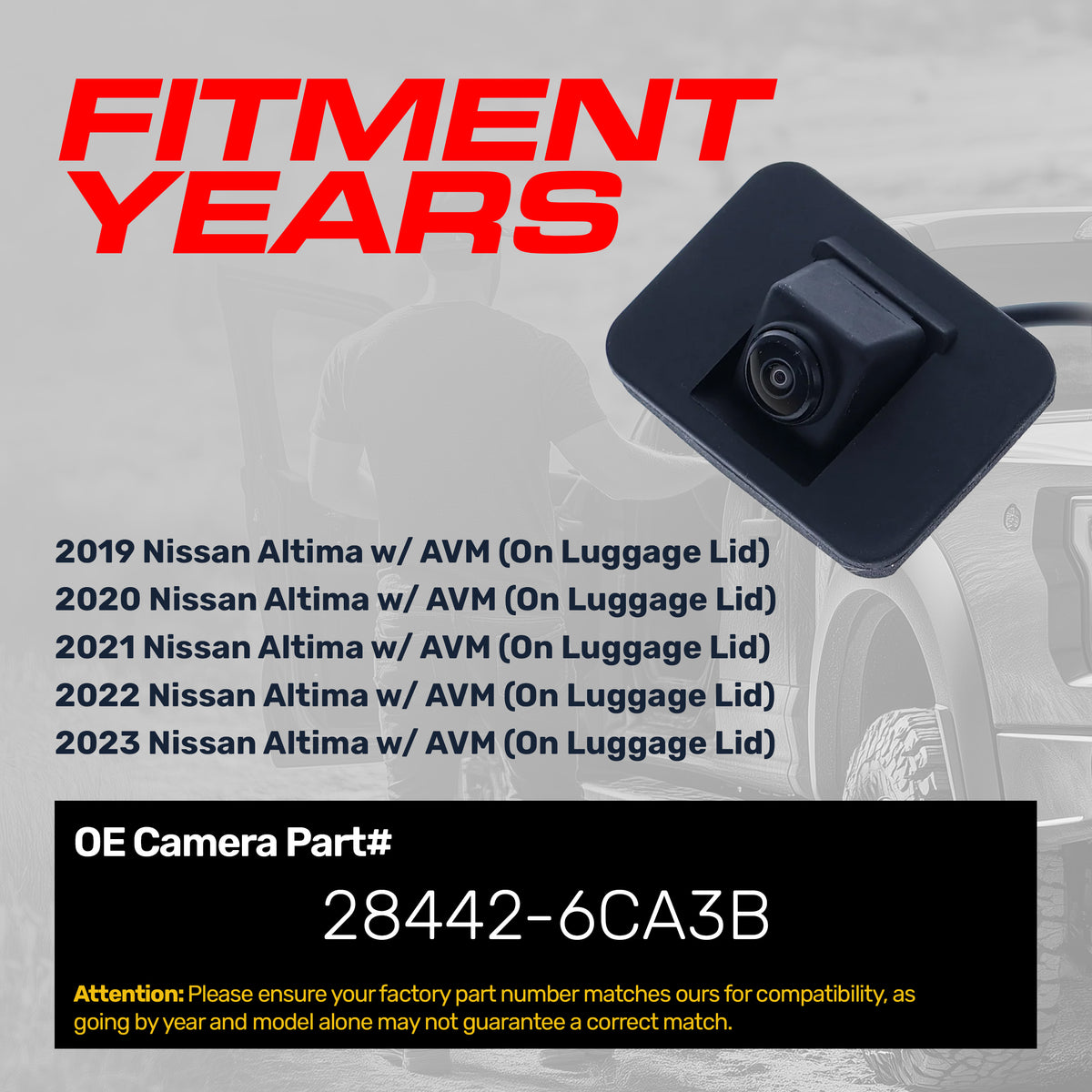 Nissan Altima w/ AVM (2019-2023) [On Luggage Lid] OEM Replacement Backup Camera OE Part # 28442-6CA3B
