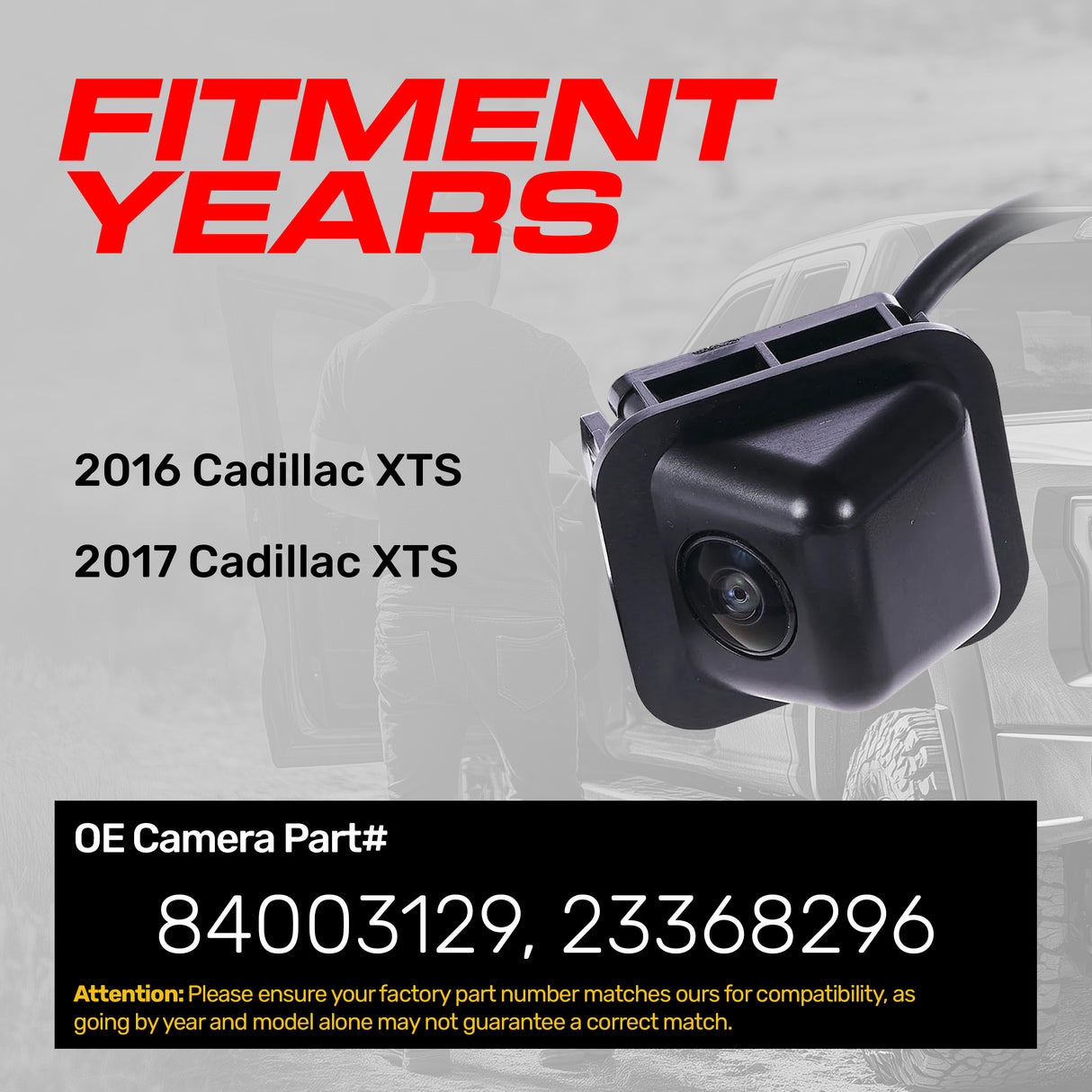 Cadillac XTS (2016-2017) OEM Replacement Backup Camera OE Part # 23368296, 84003129