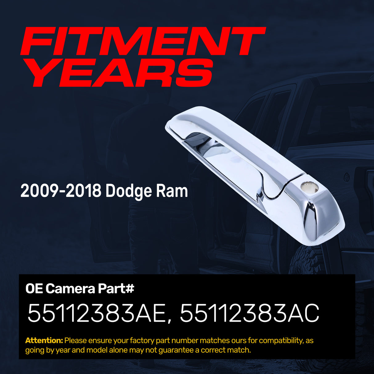 Master Tailgaters Exterior Door Handle Upgraded Chrome Metal Replacement for Dodge Ram (2009-2018) OE Part # 55112383AE, 55112383AC | Front LH w/Keyhole