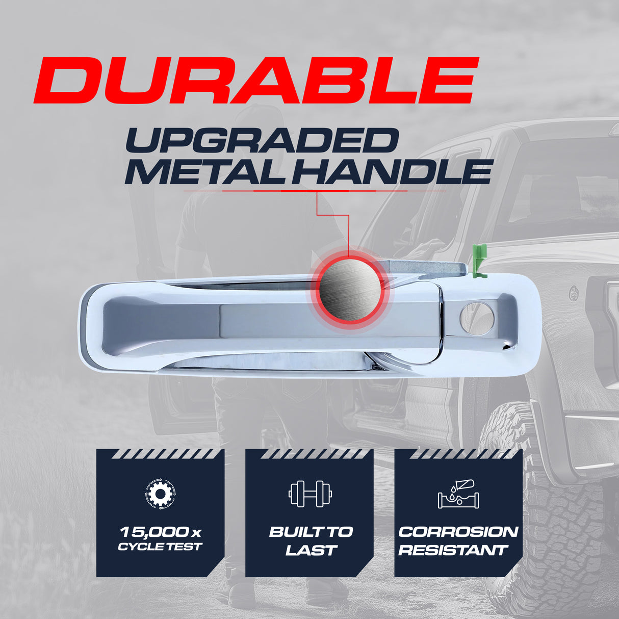 Master Tailgaters Exterior Door Handle Upgraded Chrome Metal Replacement for Dodge Ram (2009-2018) OE Part # 55112383AE, 55112383AC | Front LH w/Keyhole