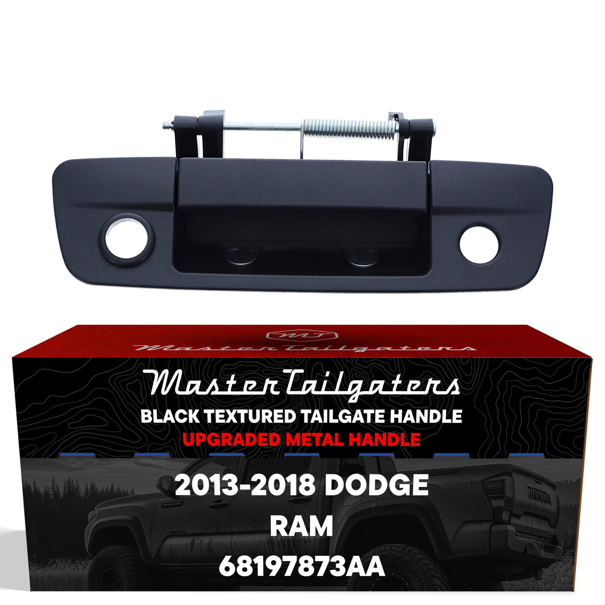 Tailgate Handle Upgraded Black Metal Replacement for Dodge Ram (2013-2018) OE Part # 68197873AA