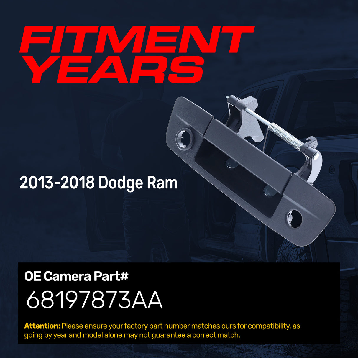 Tailgate Handle Upgraded Black Metal Replacement for Dodge Ram (2013-2018) OE Part # 68197873AA