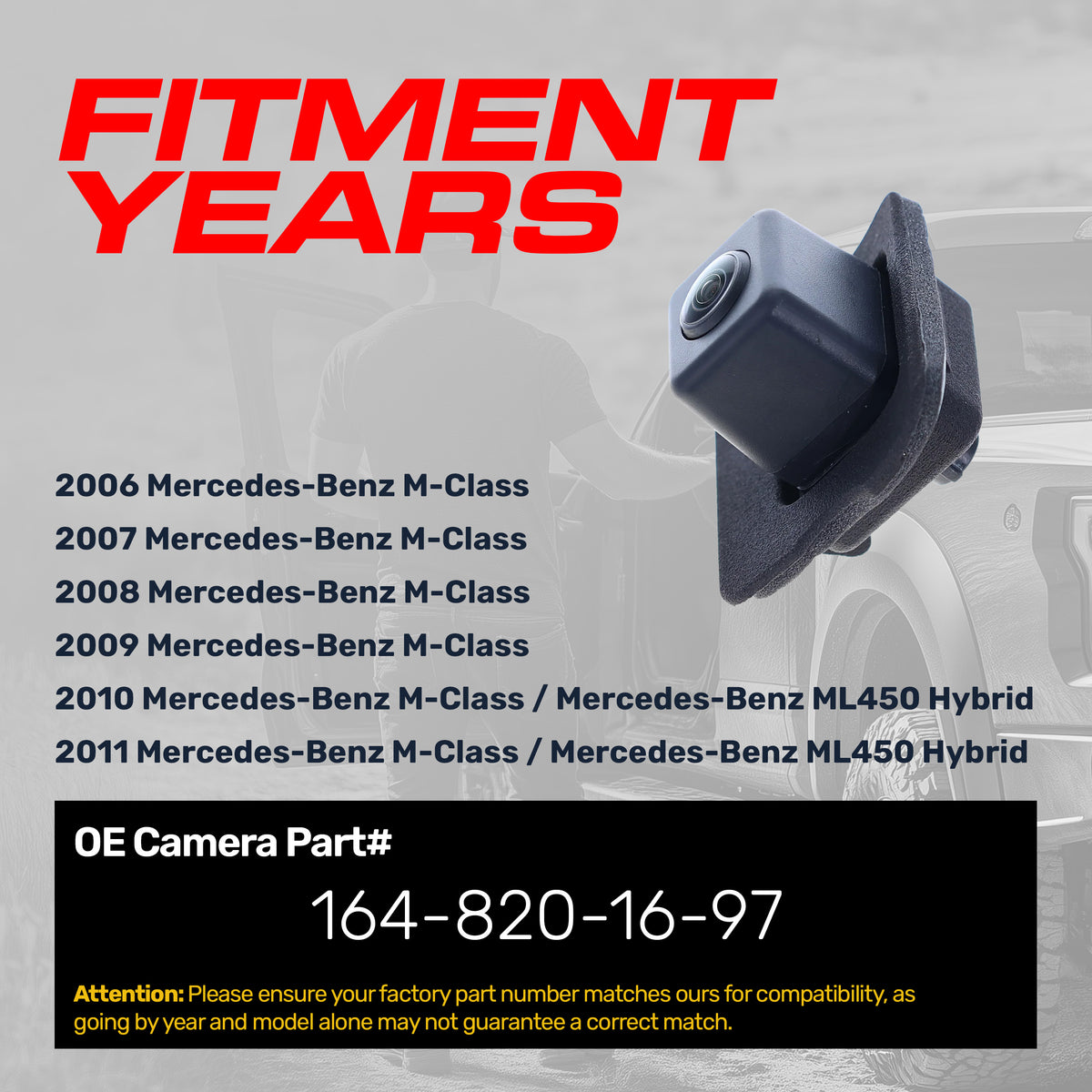 Mercedes-Benz M-Class (2006-2011), ML450 Hybrid (2010-2011) OEM Replacement Backup Camera OE Part # 164-820-16-97