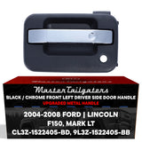 Exterior Door Handle Upgraded Black / Chrome Metal Replacement for Ford F150 (2004-2008) / Lincoln Mark LT (2005-2008) OE Part# CL3Z-1522405-BD, 9L3Z-1522405-BB | Front LH w/o Keypad Hole, w/ Keyhole