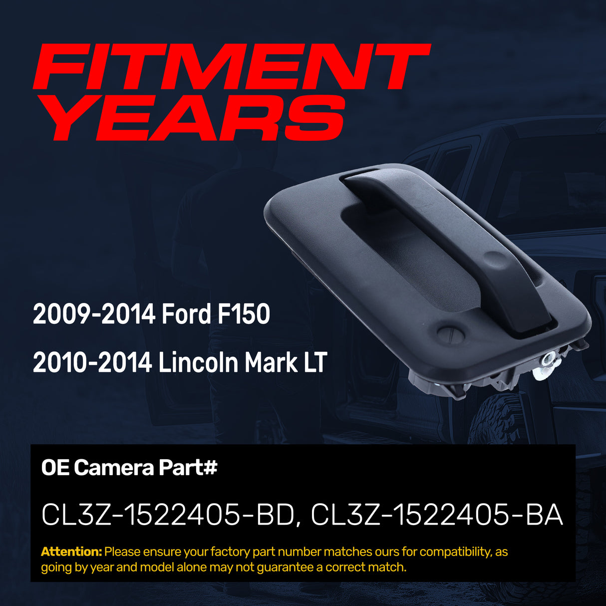 Exterior Door Handle Upgraded Black Metal Replacement for Ford F150 (2009-2014) / Lincoln Mark LT (2010-2014) OE Part # CL3Z-1522405-BD, CL3Z-1522405-BA | Front LH w/o Keypad Hole, w/ Keyhole