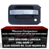 Exterior Door Handle Upgraded Black / Chrome Metal Replacement for Ford F150 (2009-2014) / Lincoln Mark LT (2010-2014) OE Part# CL3Z-1522405-BD, CL3Z-1522405-BA | Front LH w/o Keypad Hole, w/ Keyhole