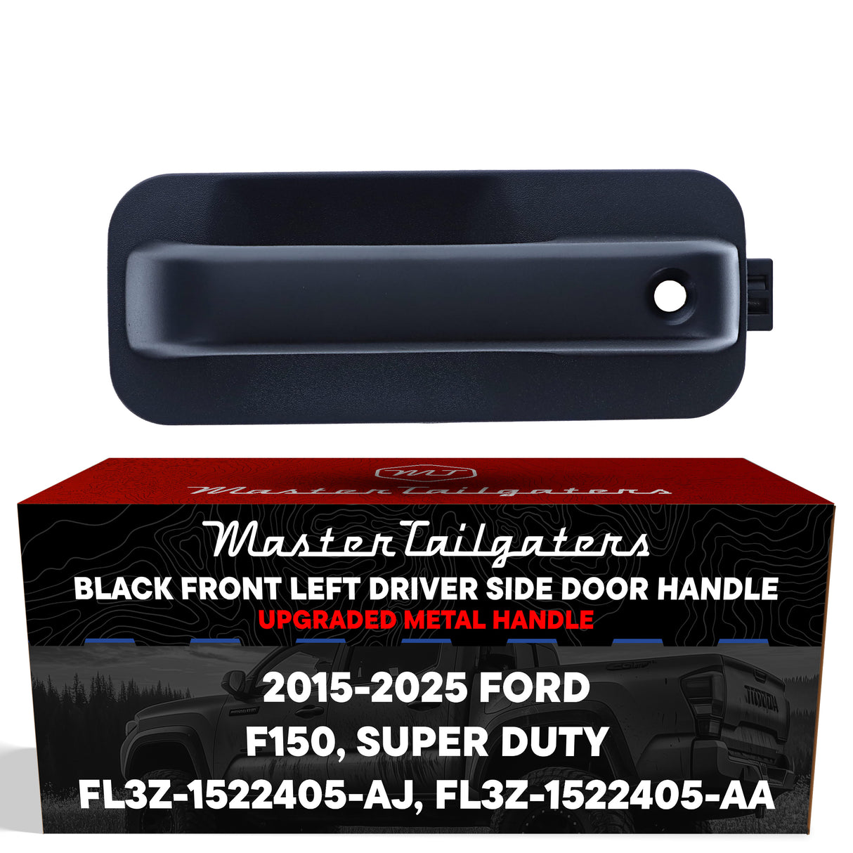 Exterior Door Handle Upgraded Black Metal Replacement for Ford F150 (2015-2020), Super Duty (2017-2025) OE Part # FL3Z-1522405-AJ, FL3Z-1522405-AA | Front LH w/ Keyhole