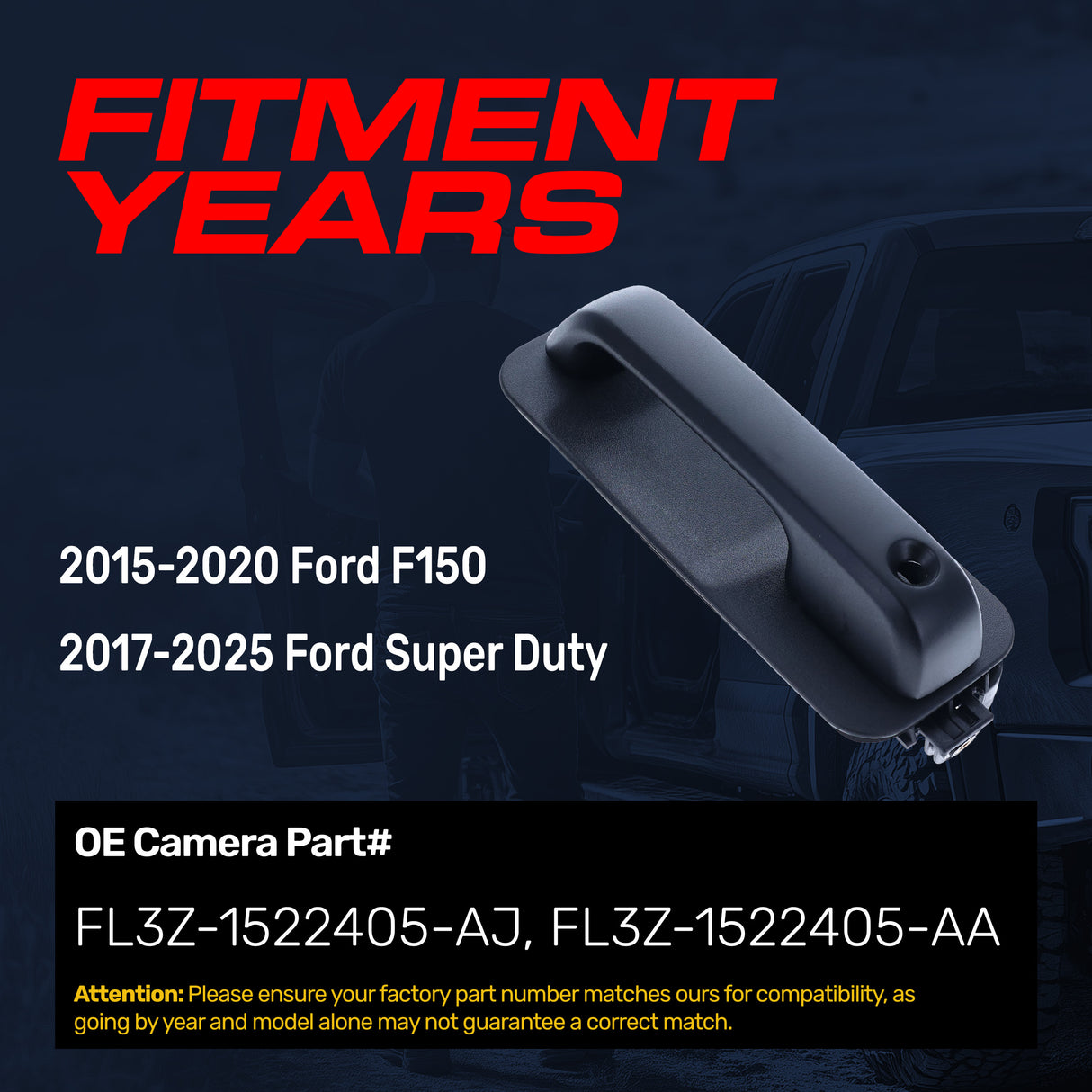 Exterior Door Handle Upgraded Black Metal Replacement for Ford F150 (2015-2020), Super Duty (2017-2025) OE Part # FL3Z-1522405-AJ, FL3Z-1522405-AA | Front LH w/ Keyhole