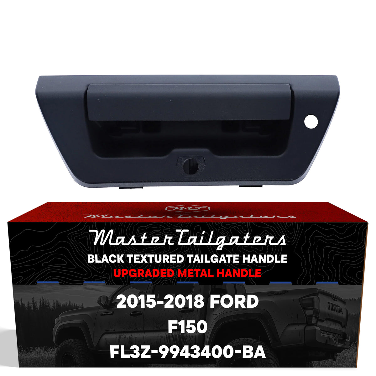 Tailgate Handle Upgraded Black Metal Replacement for Ford F150 (2015-2018) OE Part # FL3Z-9943400-BA