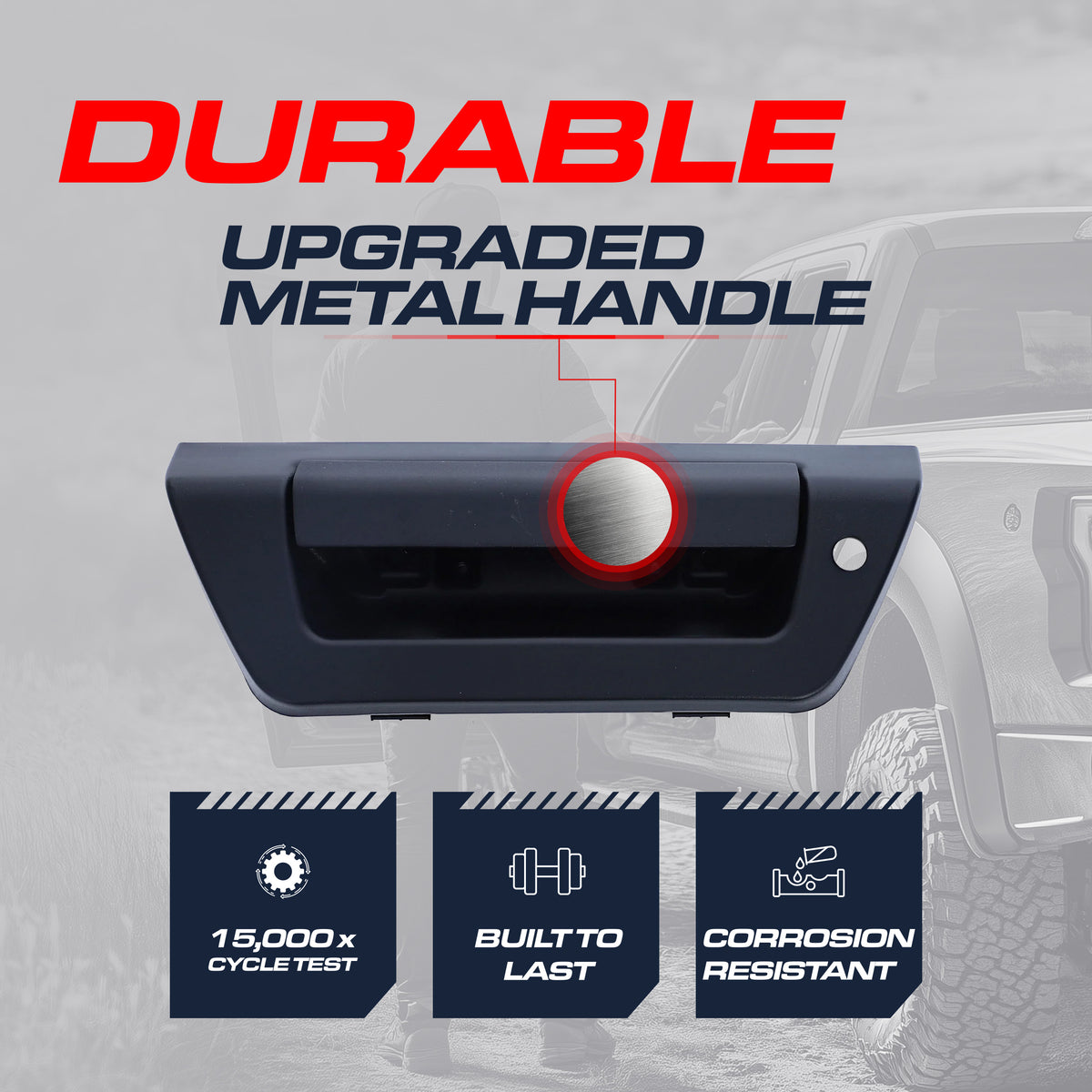 Tailgate Handle Upgraded Black Metal Replacement for Ford F150 (2015-2018) OE Part # FL3Z-9943400-HA