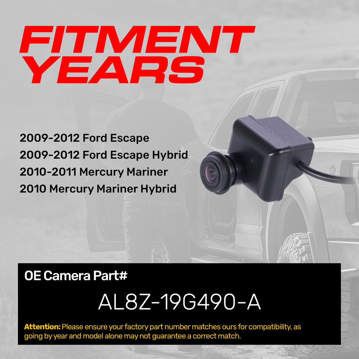 Ford Escape (09-12), Escape Hybrid (09-12) / Mercury Mariner (10-11), Mariner Hybrid (10) OEM Replacement Backup Camera OE Part # AL8Z-19G490-A - Master Tailgaters