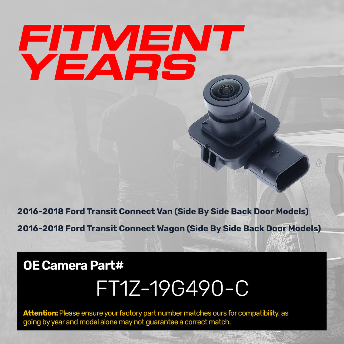 Ford Transit Connect Van/Wagon (2016-2018) [Side By Side Back Door Models] OEM Replacement Backup Camera OE Part # FT1Z-19G490-C