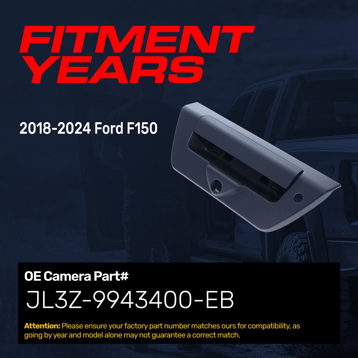 Tailgate Handle Upgraded Black Metal Replacement for Ford F150 (2018-2024) OE Part # JL3Z-9943400-EB | Tailgate Handle w/ Keyhole, w/ Camera Hole