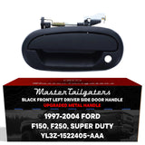 Exterior Door Handle Upgraded Black Metal Replacement for Ford F150, F250, Super Duty (Regular/Crew/Super Cab XL) 1997-2004 OE Part # YL3Z-1522405-AAA | Front LH w/ Keyhole