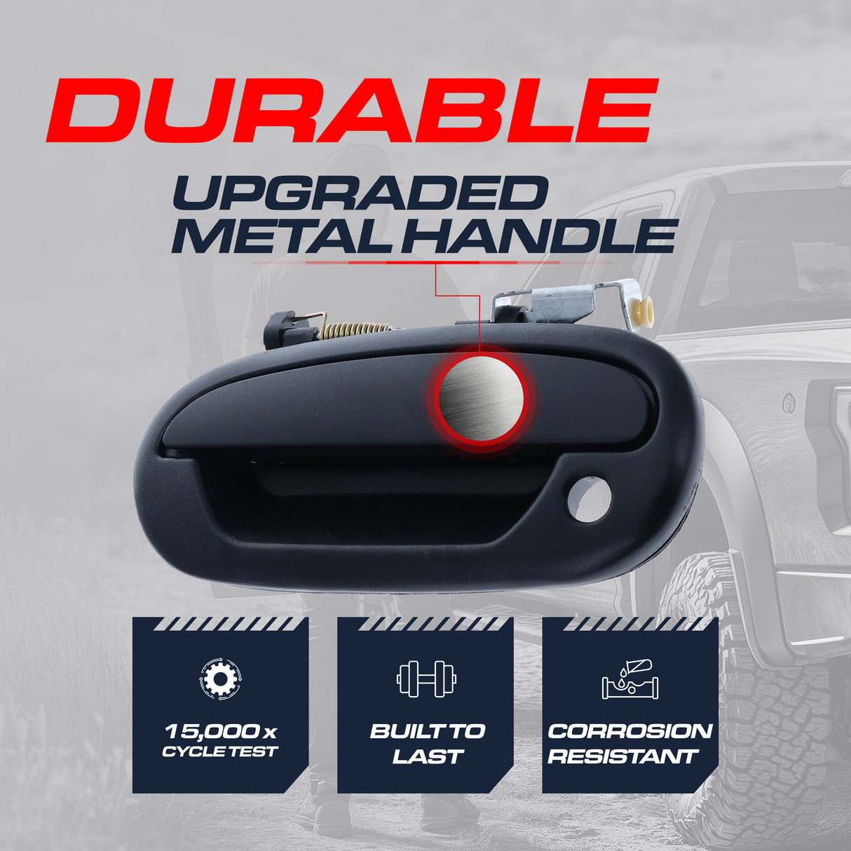 Exterior Door Handle Upgraded Black Metal Replacement for Ford F150, F250, Super Duty (Regular/Crew/Super Cab XL) 1997-2004 OE Part # YL3Z-1522405-AAA | Front LH w/ Keyhole