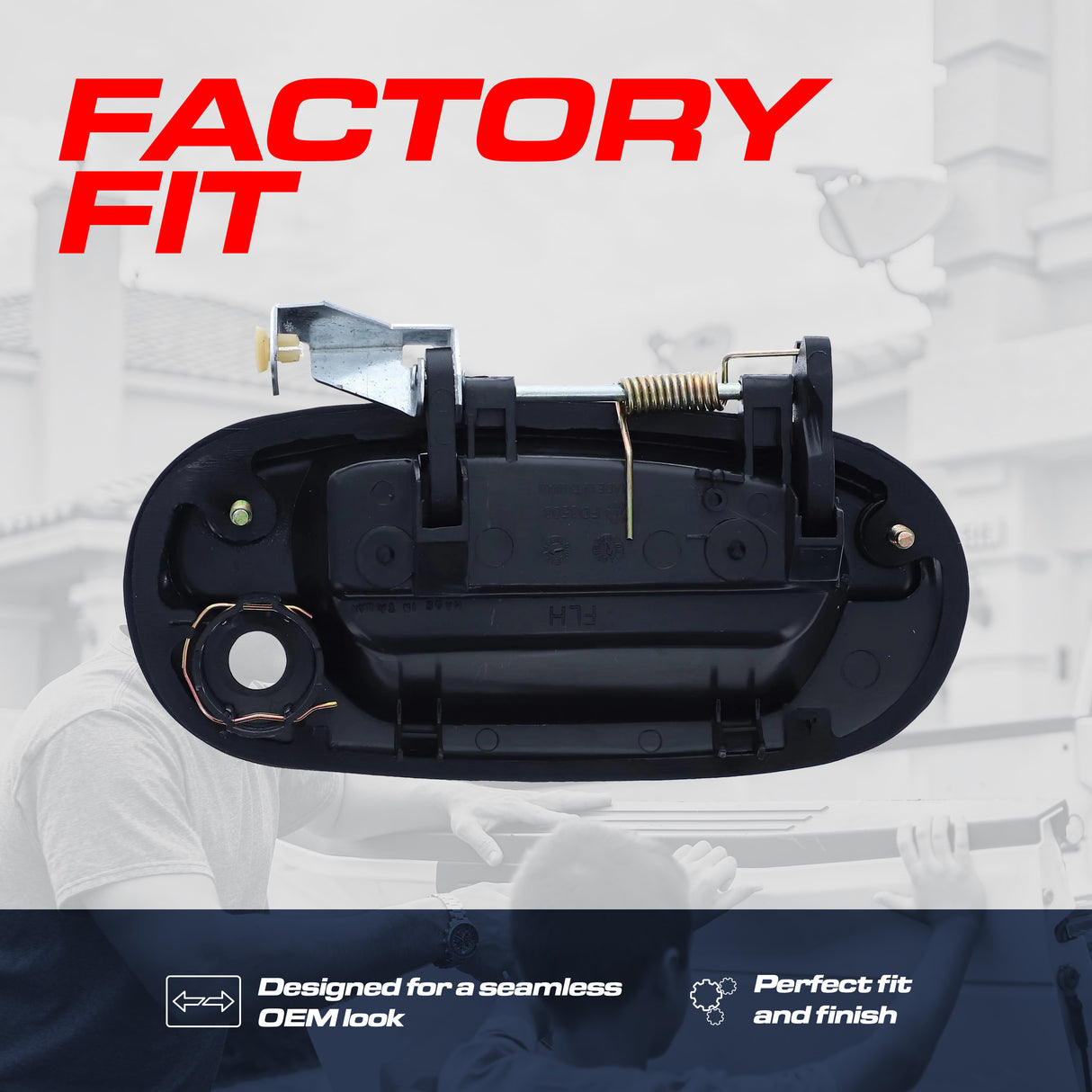 Exterior Door Handle Upgraded Black Metal Replacement for Ford F150, F250, Super Duty (Regular/Crew/Super Cab XL) 1997-2004 OE Part # YL3Z-1522405-AAA | Front LH w/ Keyhole