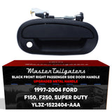 Exterior Door Handle Upgraded Black Metal Replacement for Ford F150, F250, Super Duty (Regular/Crew/Super Cab XL) 1997-2004 OE Part # YL3Z-1522404-AAA | Front RH w/ Keyhole