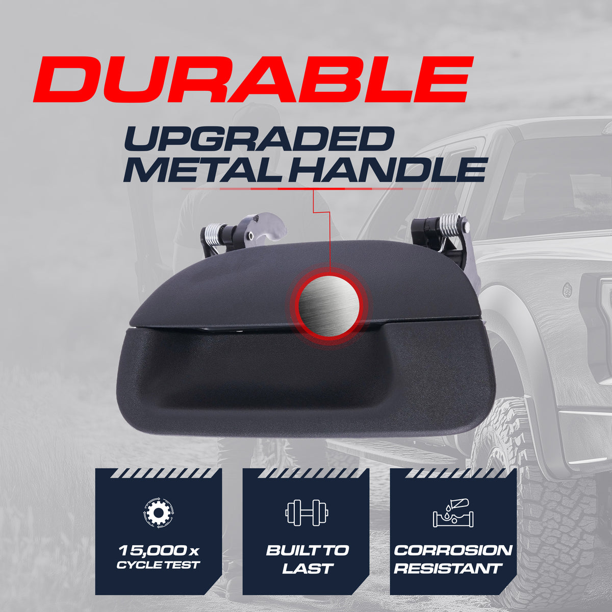 Tailgate Handle Upgraded Black Metal Replacement for Ford F150 (1997-2004), Super Duty (1999-2007) OE Part # 1L3Z-9943400-BAA, F85Z-9943400-AAA | Tailgate Handle w/o Keyhole