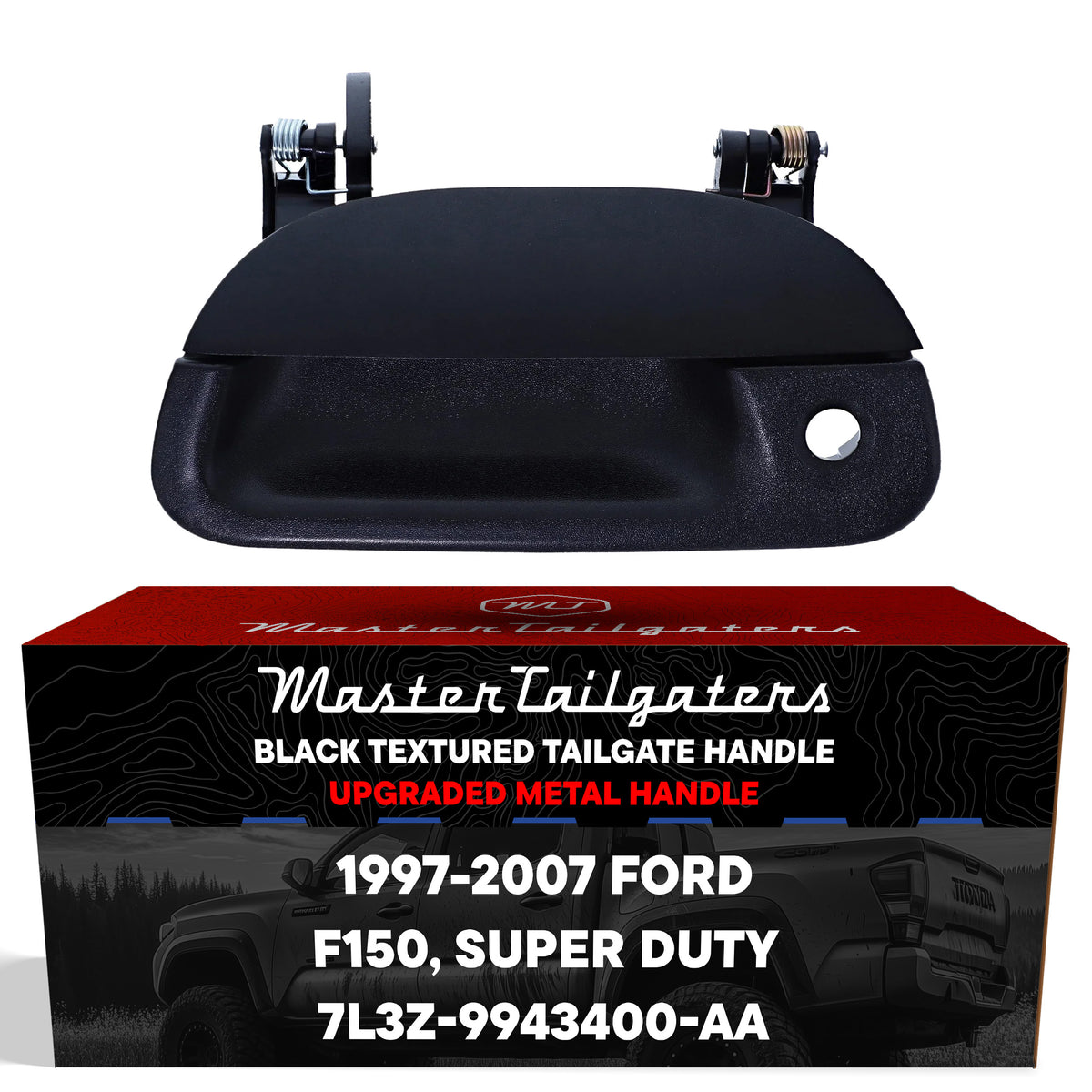 Tailgate Handle Upgraded Black Metal Replacement for Ford F150 (1997-2004), Super Duty (1999-2007) OE Part # 7L3Z-9943400-AA | Tailgate Handle w/ Keyhole